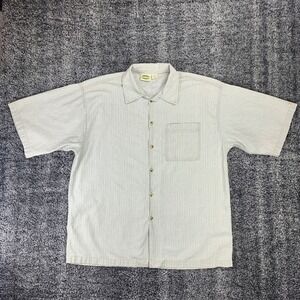 Vtg Bullhead Men's Shirt XL Gray Striped Button Down Short‎ Sleeve Pocket Cotton